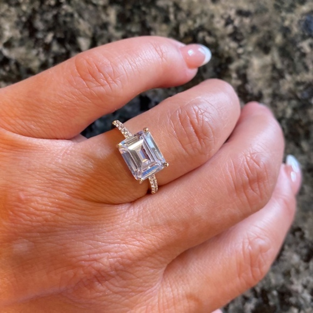 14k Gold plated 4CT CZ  Emerald cut Engagement Ring